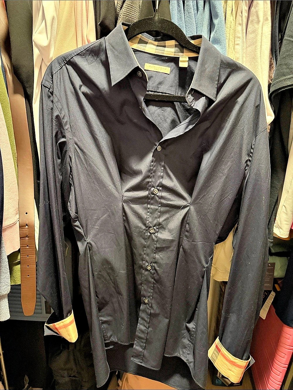 Burberry Long Sleeve Button Down in Blue & Beige XL NWT